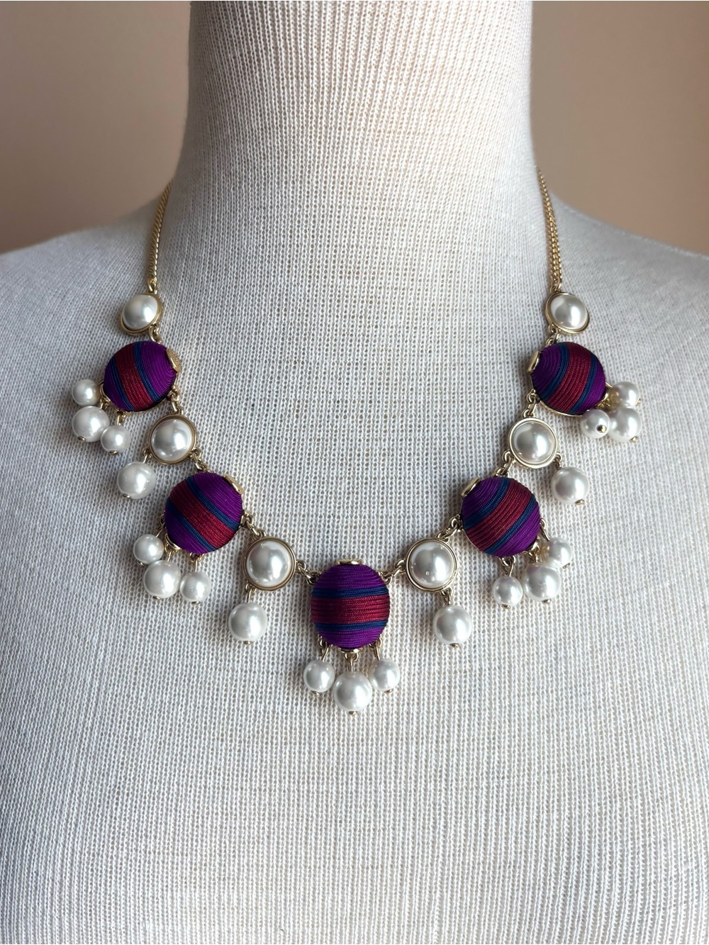 Red Purple Pearl Statement Bib Necklace Boutique Chic